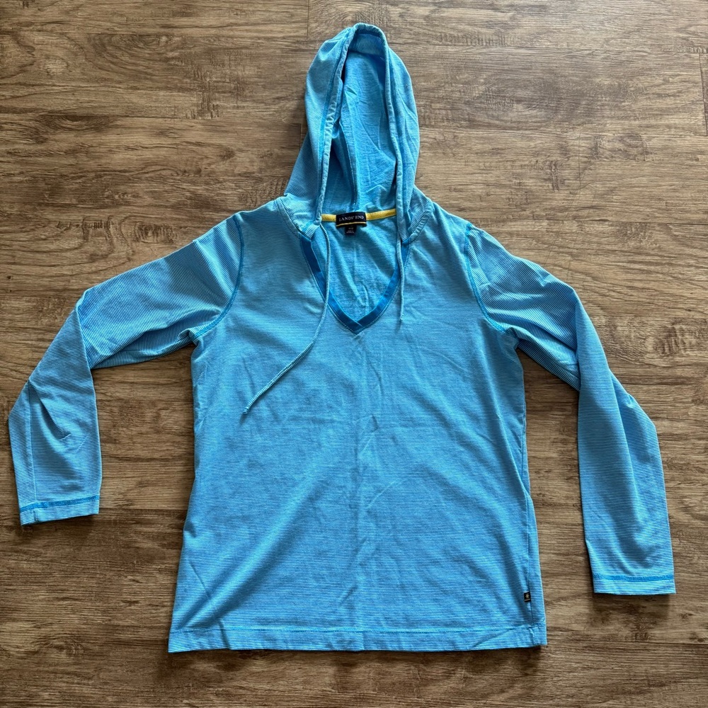 Lands' End Striped Hoodie Shirt 50‎ UPF Women's Size 10-12 Long Sleeve Top